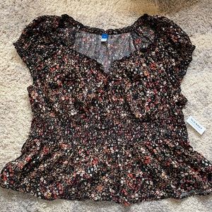 NWT old navy black floral peplum top with tie